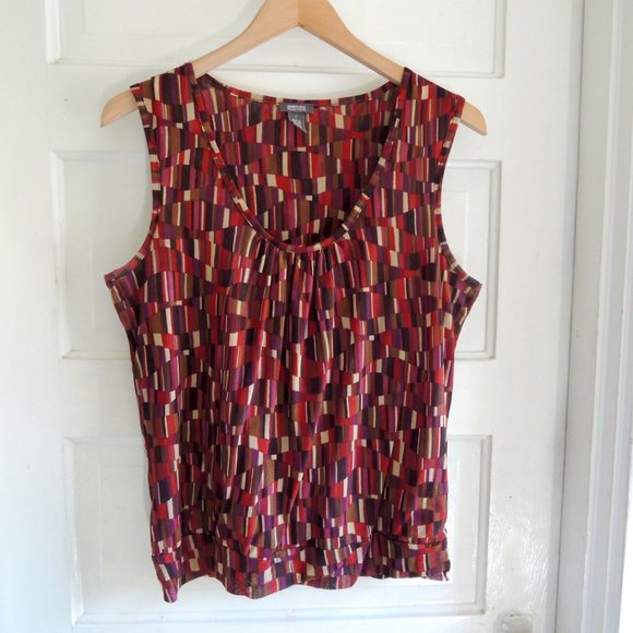 Kenneth Cole Reaction Red & Purple Multicolor Print Sleeveless Blouse L - Picture 2 of 8
